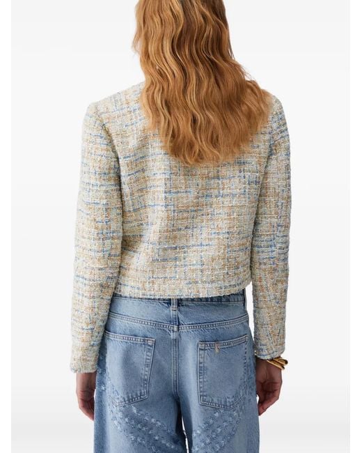 Liu Jo White Bouclé Denim-Trim Jacket