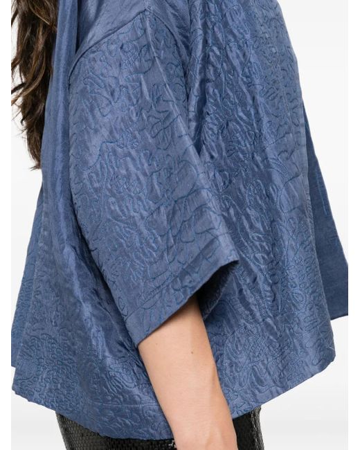 Yavi Blue Textured Silk Jacket