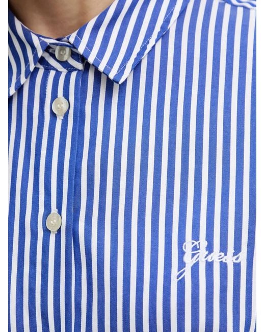 Guess Blue Striped Logo-Embroidered Shirt