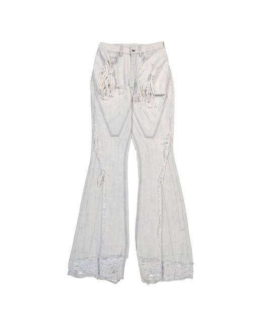 Rick Owens White Jean Slivered Bootcut À Bords Francs