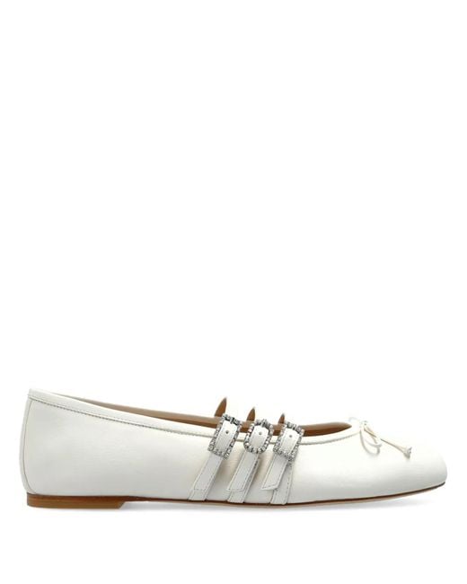 Stuart Weitzman White Celeste Buckle-Embellished Ballet Flats