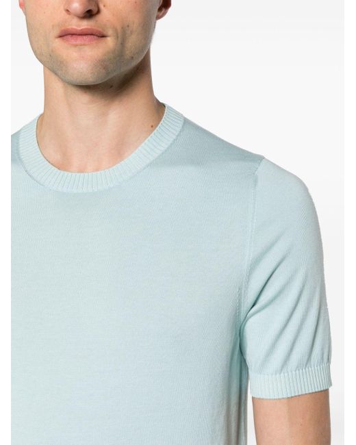 Malo Blue Crew-neck Knitted Cotton T-shirt for men