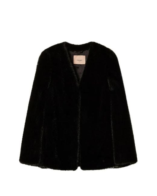 Twinset Black Faux Fur Cape Jacket