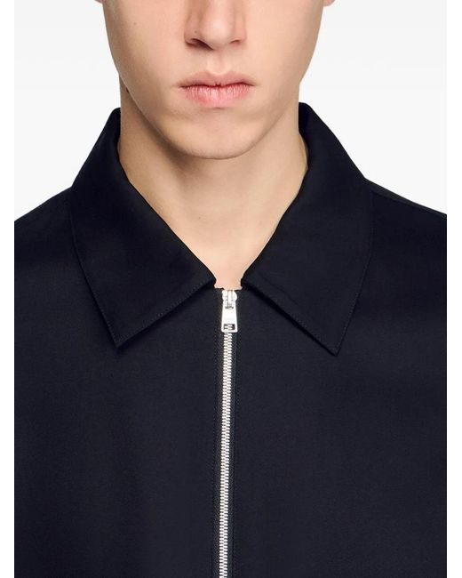 Sandro Black Loose-Fit Zip-Up Shirt for men