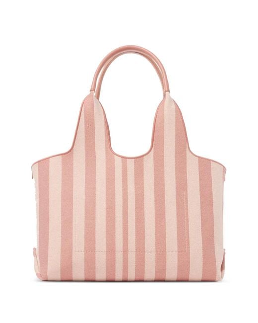 Chloé Pink Stripy Logo-Print Striped Tote Bag