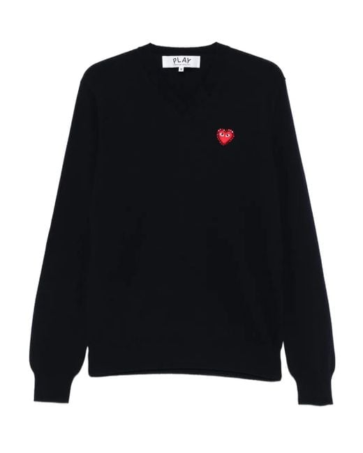 COMME DES GARÇONS PLAY Black Heart-Emblem V-Neck Sweater