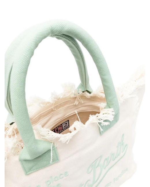 Mc2 Saint Barth White Frayed-Edge Logo-Embroidered Beach Bag