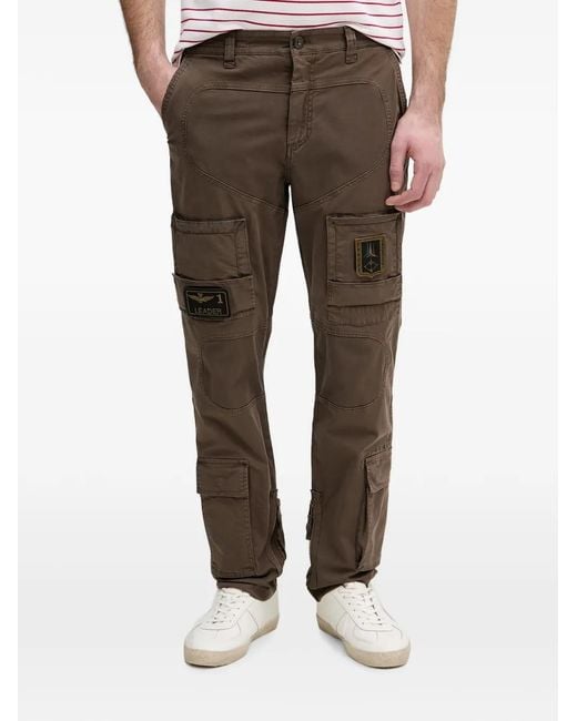 Aeronautica Militare Brown Logo-Patch Panelled Cargo Pants for men