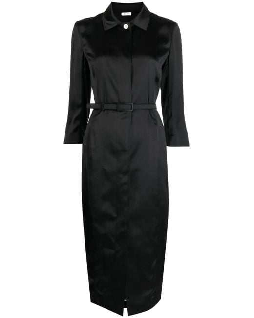 Thom Browne Black Belted-Waist Satin Shirtdress