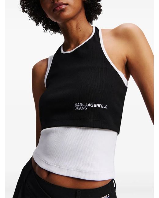 Karl Lagerfeld Black Block-Print Ribbed T-Shirt