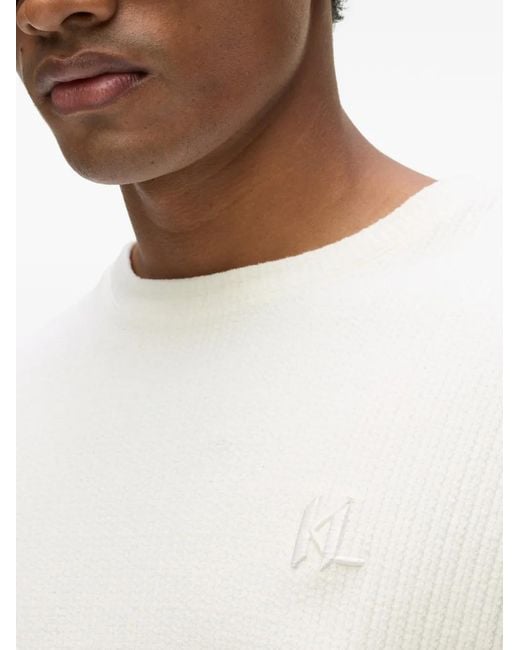 Karl Lagerfeld White Textured Monogram T-Shirt for men