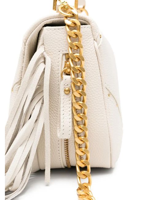La Carrie White Medium Isabel Fringed Leather Shoulder Bag