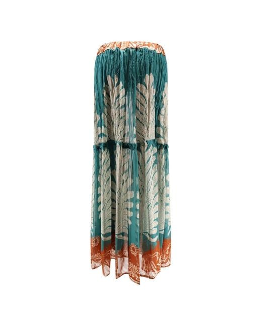 BYE Firenze Green Gale Palme Leaf-Print Maxi Skirt