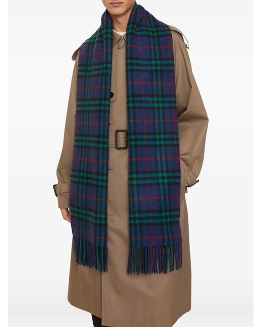 Burberry Blue Checked Fringed Scarf