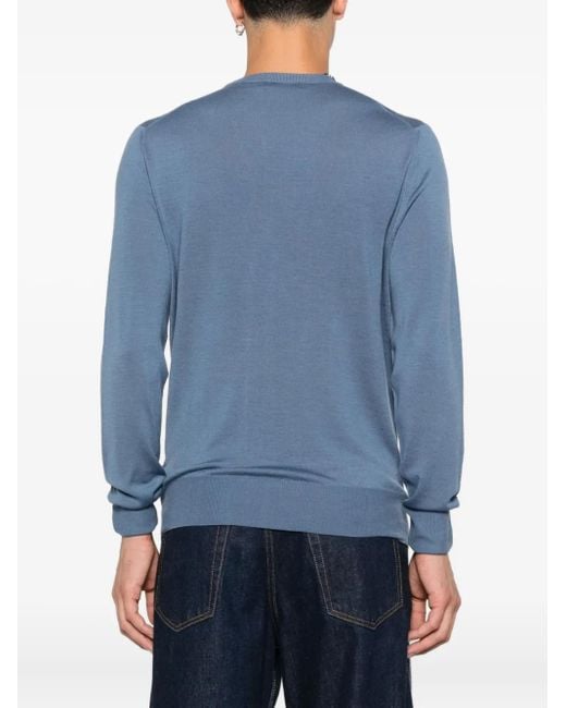 Canali Blue Crew-Neck Wool Sweater for men
