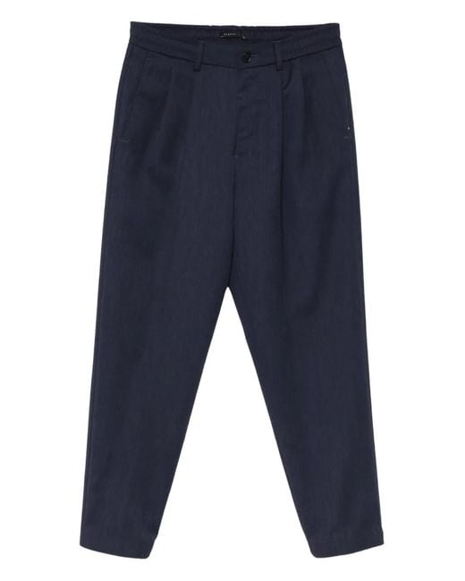 Low Brand Blue Pleated Trousers for men