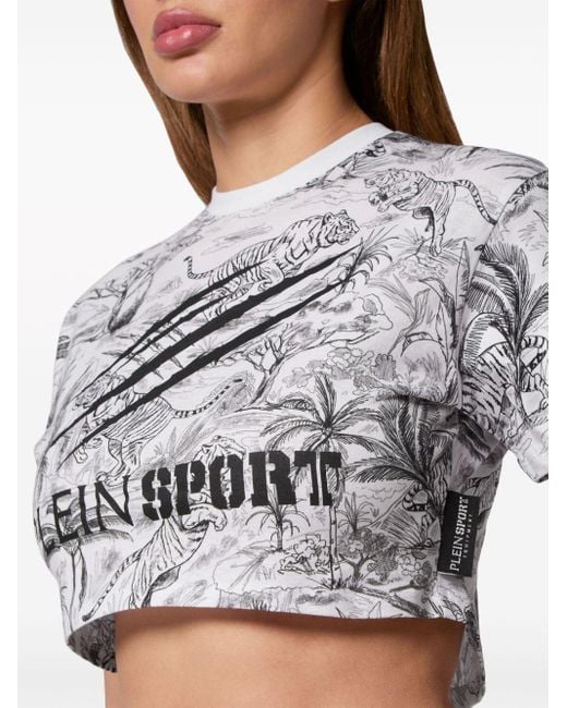 Philipp Plein Gray Cropped-T-Shirt mit Print
