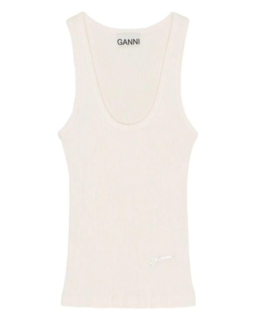 Ganni Geribbelde Tanktop in het White