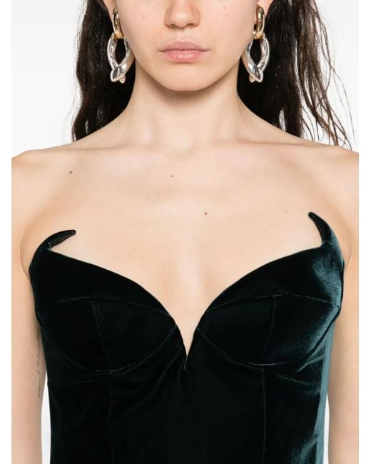 Mugler Black Velvet Strapless Midi Dress