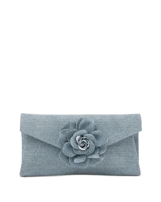 Twentyfourhaitch Blue Javea Flower-Appliqué Clutch Bag