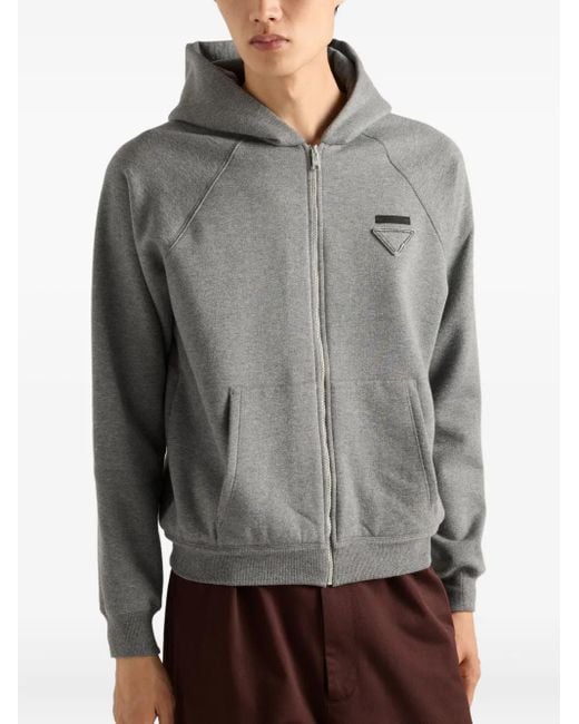 Prada Logo-Motif Zip-Up Hoodie in Grey for Men | Lyst UK