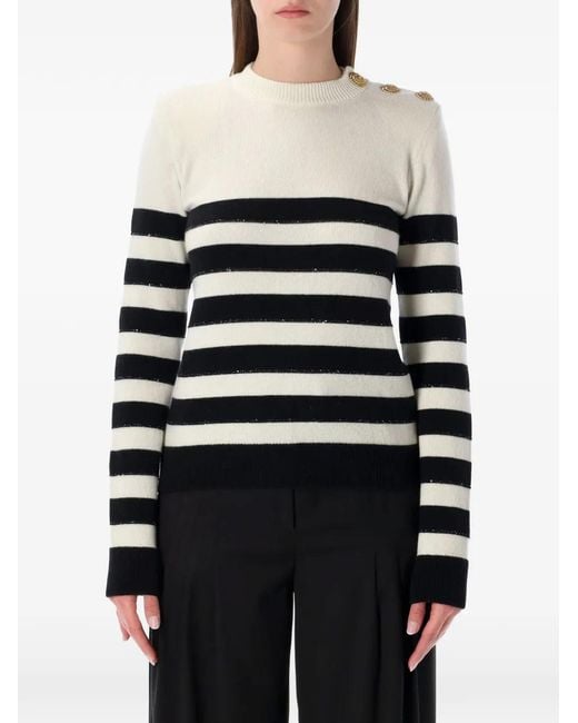 Balmain White Striped Sweater