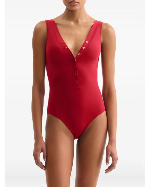 Eres Red Icône Button-Front Tank Swimsuit