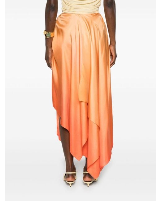 Zimmermann Orange Ombré Draped Midi Skirt