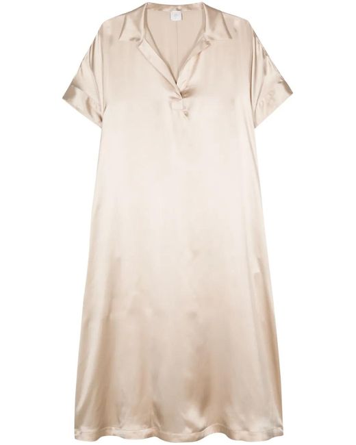 Eleventy Natural Satin Silk Midi Dress