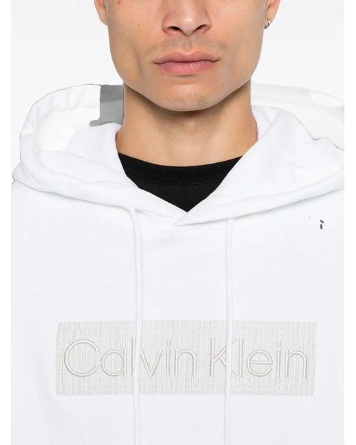 Calvin Klein White Logo-Patch Drawstring Hoodie for men