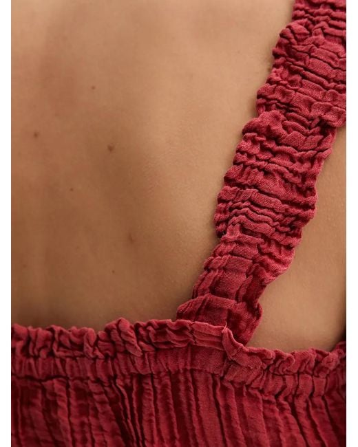 Guess Red Reya Smocked Broderie-Anglaise Top
