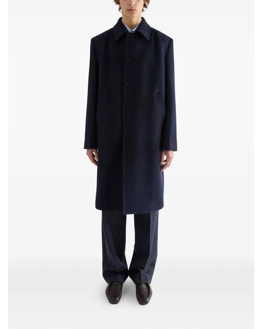 Jil Sander Blue Single-Breasted Wool Coat for men