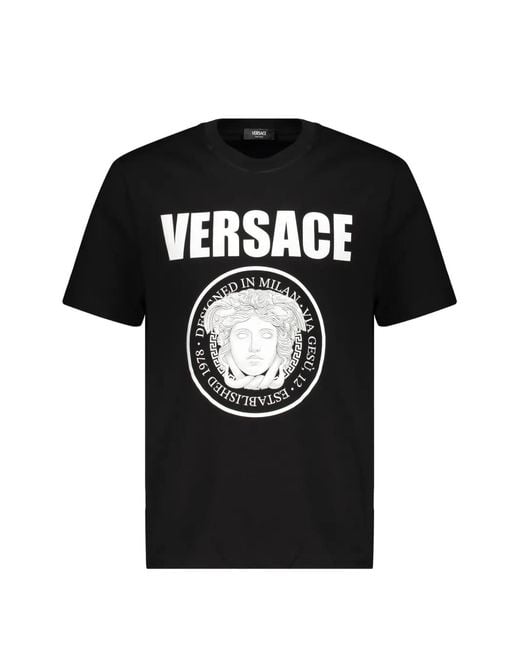 Versace Black Medusa-Print Logo-Print T-Shirt for men