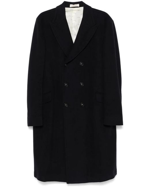 Massimo Alba Black Cashmere Double-Breasted Felted Overcoat for men
