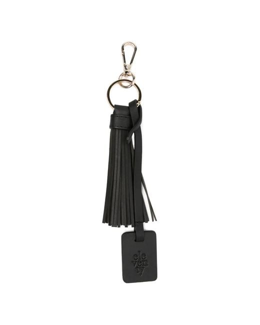 Eleventy White Tassel Logo-Tag Keyring for men