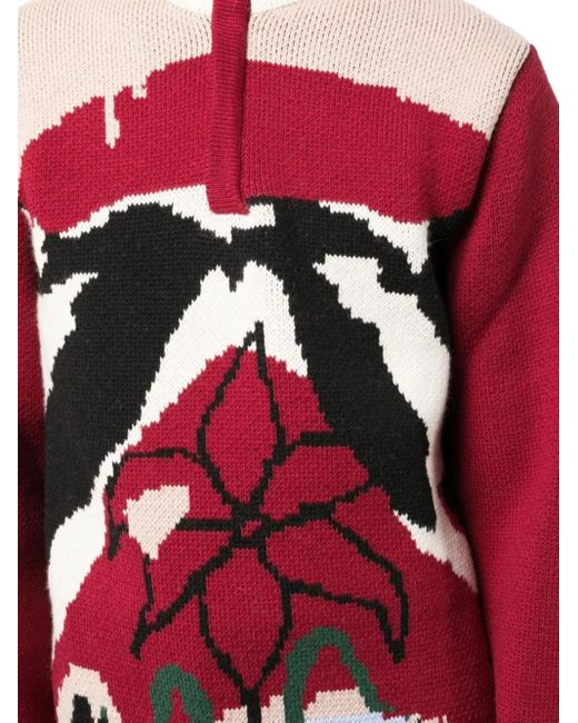 BETHANY WILLIAMS Red Abstract-Floral Half-Zip Sweater for men
