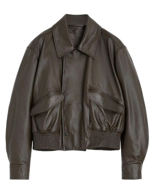 Lemaire Black Leather Bomber Jacket
