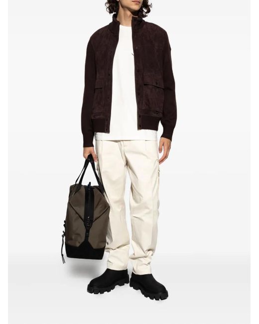 Moncler Brown Suede Knitted Panel Cardigan for men