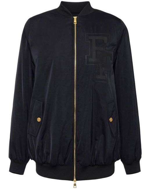 Elisabetta Franchi Blue Logo-Print Bomber Jacket