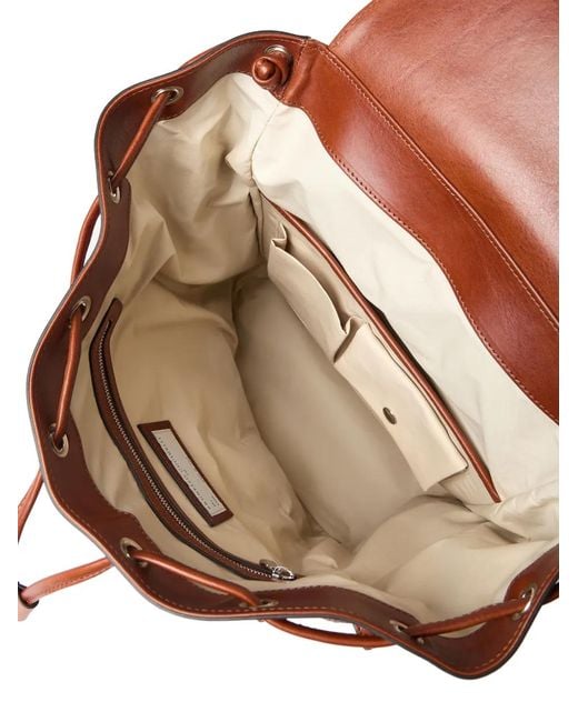 Brunello Cucinelli Brown Braided-Detail Leather Backpack