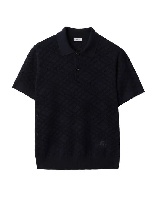 Burberry Black Check Wool Polo Shirt for men