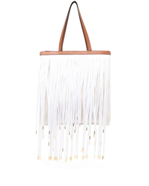 Moschino White Tote Bag mit Fransen