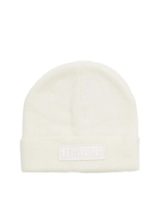 Blauer White Cheshire Logo-Patch Beanie Hat for men