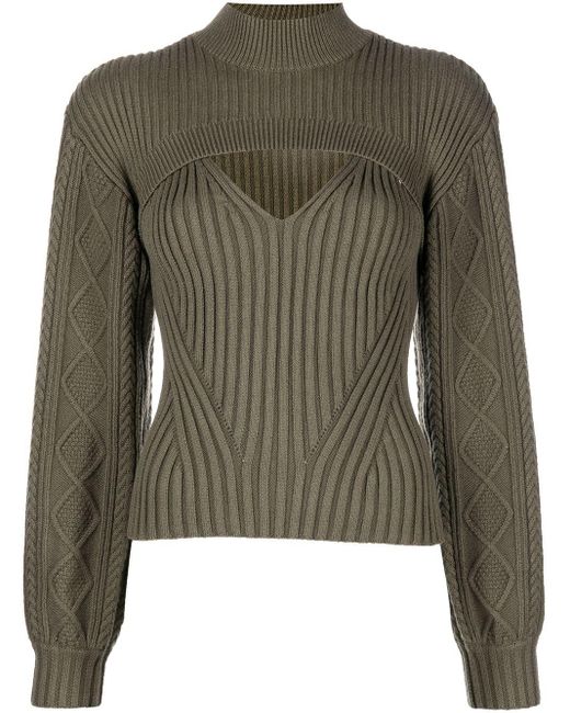Jonathan Simkhai Green Gerippter Strickpullover mit Cut-Outs