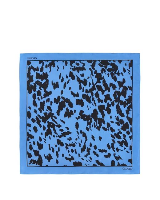 Closed Blue Abstract Animal-Print Silk Scarf