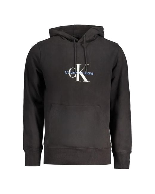 Calvin Klein Black Logo-Embroidered Cotton Hoodie for men