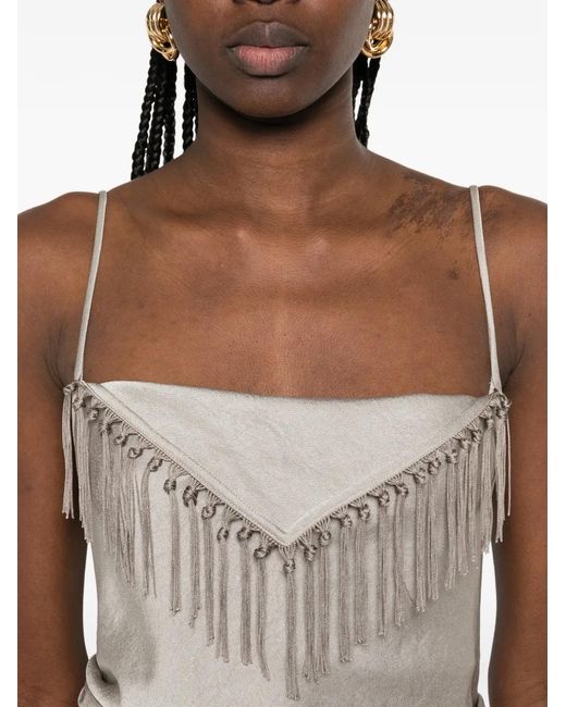 Nanushka White Rachana Fringe Slip Midi Dress