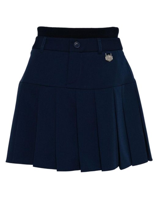 Chocoolate Blue Layered-waistband Pleated Miniskirt