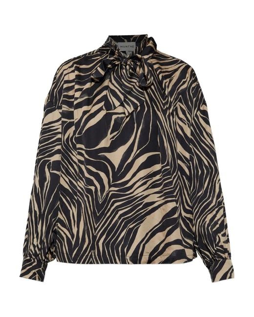 Munthe Black Zebra-Print Tie-Neck Blouse