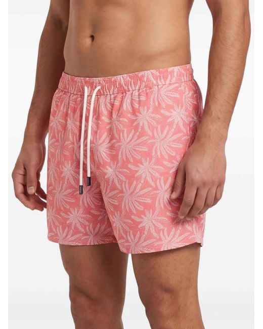 Barba Napoli Pink Palm-Tree-Print Drawstring Swim Shorts for men